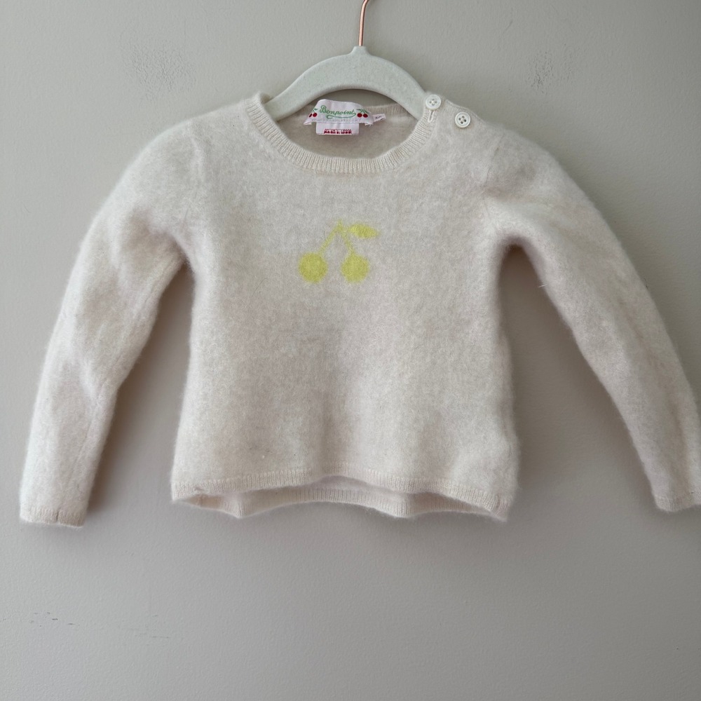 Bonpoint Toddler Cream 100% Cashmere Yellow Cherry Sweater Size 3A S03XJUK00003